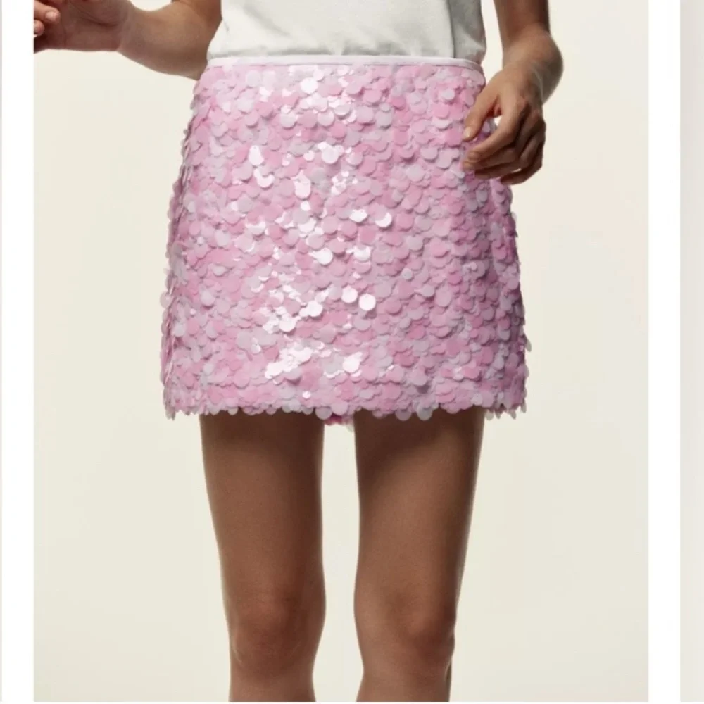 Zara Bubble gum Pink Sequin Mini Skirt